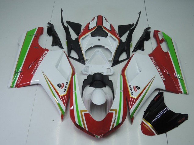 Carenado Moto Ducati 848 1098 1198 2007-2014 - Rojo Blanco & Verde Carenado Moto Ducati 848 1098 1198 2007-2014 - Rojo Blanco & Verde