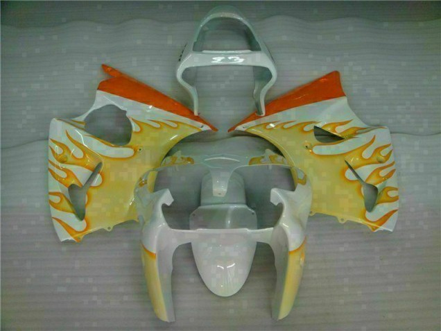 Carenado Moto Kawasaki ZX6R 2000-2002 - Blanco Amarillo Llama Carenado Moto Kawasaki ZX6R 2000-2002 - Blanco Amarillo Llama