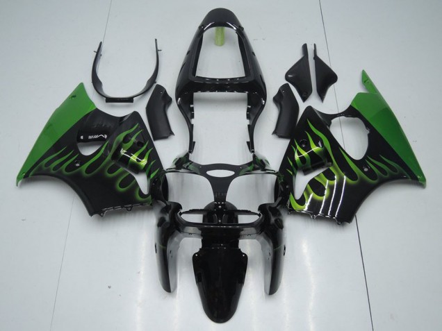 Carenado Moto Kawasaki ZX6R 2000-2002 - Negro con Verde Llama Carenado Moto Kawasaki ZX6R 2000-2002 - Negro con Verde Llama