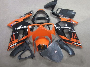 Carenado Moto Kawasaki ZX6R 2003-2004 - Negro Naranja Monster