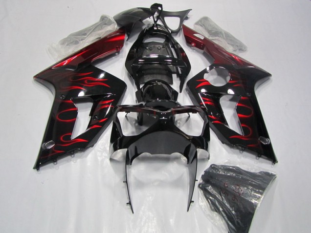 Carenado Moto Kawasaki ZX6R 2003-2004 - Negro Rojo Llama Carenado Moto Kawasaki ZX6R 2003-2004 - Negro Rojo Llama