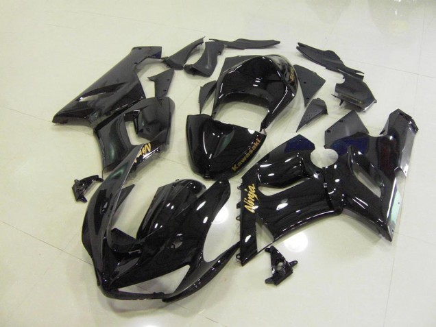 Carenado Moto Kawasaki ZX6R 2005-2006 - Brillante Negro Oro Calcomanías Carenado Moto Kawasaki ZX6R 2005-2006 - Brillante Negro Oro Calcomanías