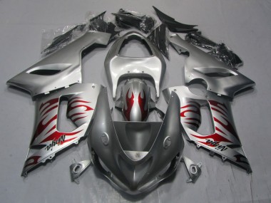 Carenado Moto Kawasaki ZX6R 2005-2006 - Plata Rojo Llama Ninja