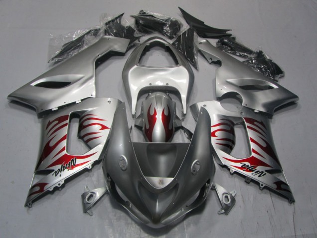 Carenado Moto Kawasaki ZX6R 2005-2006 - Plata Rojo Llama Ninja Carenado Moto Kawasaki ZX6R 2005-2006 - Plata Rojo Llama Ninja