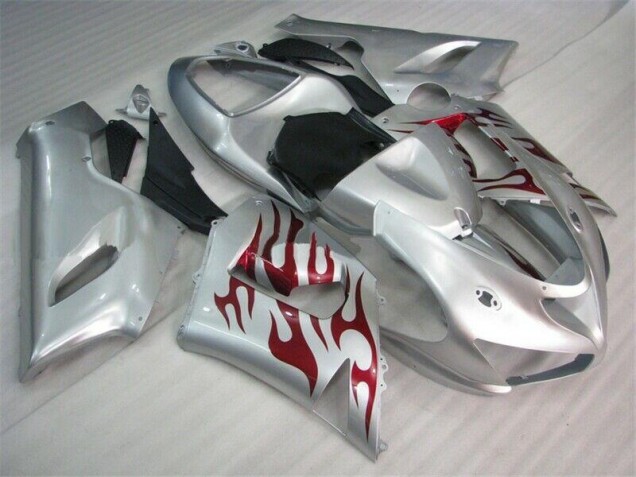 Carenado Moto Kawasaki ZX6R 2005-2006 - Plata Rojo Llamas Carenado Moto Kawasaki ZX6R 2005-2006 - Plata Rojo Llamas