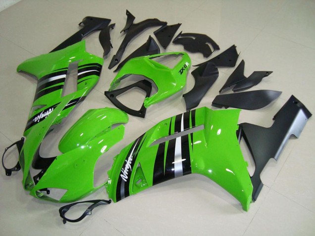Carenado Moto Kawasaki ZX6R 2007-2008 - Verde & Plata Raya Carenado Moto Kawasaki ZX6R 2007-2008 - Verde & Plata Raya