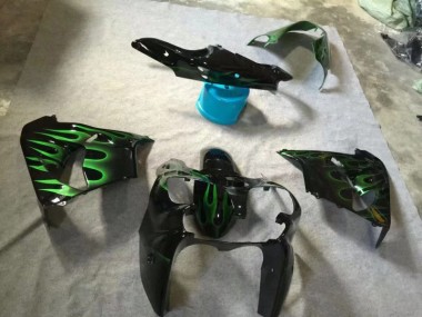 Carenado Moto Kawasaki ZX9R 2002-2003 - Brillante Negro Verde Llama
