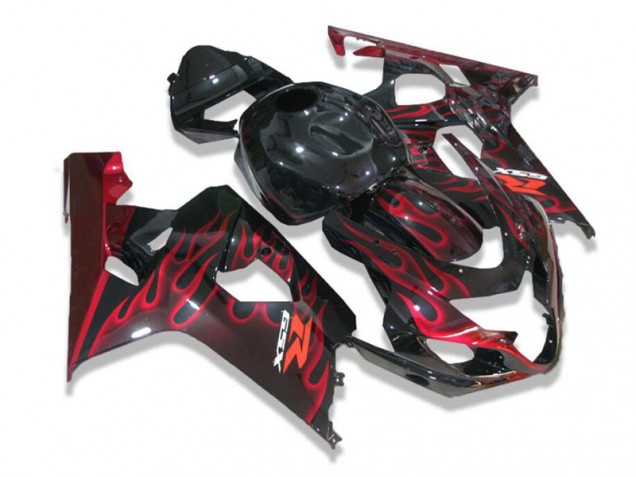 Carenado Moto Suzuki GSXR 600 / 750 K4 2004-2005 - Negro Rojo Llamas Carenado Moto Suzuki GSXR 600 / 750 K4 2004-2005 - Negro Rojo Llamas