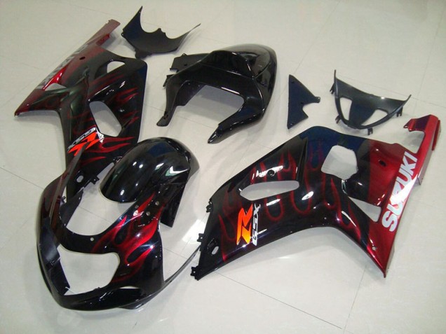 Carenado Moto Suzuki GSXR 750 K1 K2 K3 2001-2003 - Negro Rojo Llama Carenado Moto Suzuki GSXR 750 K1 K2 K3 2001-2003 - Negro Rojo Llama