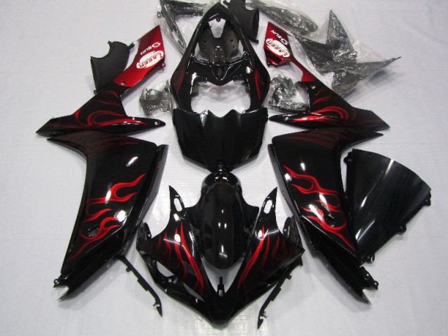 Carenado Moto Yamaha R1 2007-2008 - Negro Rojo Llama Carenado Moto Yamaha R1 2007-2008 - Negro Rojo Llama