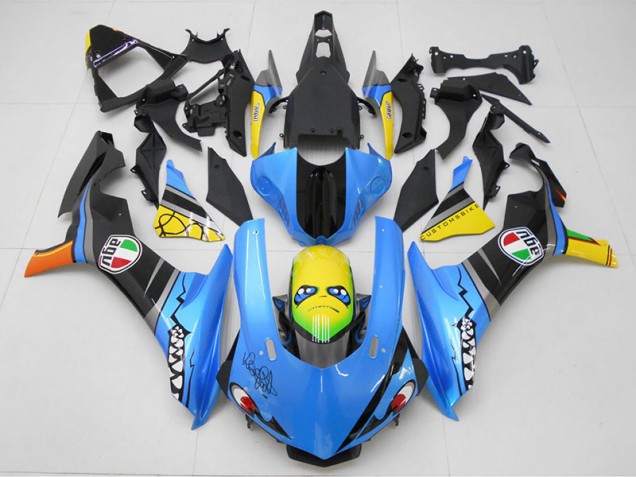 Carenado Moto Yamaha R1 2015-2019 - Azul Amarillo Tiburón