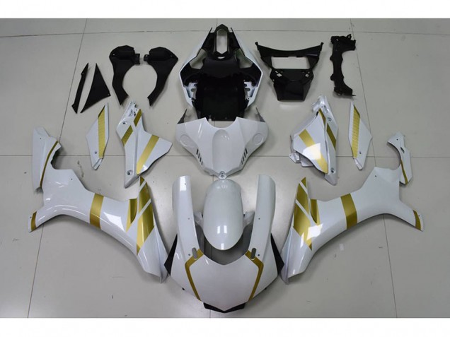 Carenado Moto Yamaha R1 2015-2019 - Blanco con Oro Calcomanía Carenado Moto Yamaha R1 2015-2019 - Blanco con Oro Calcomanía