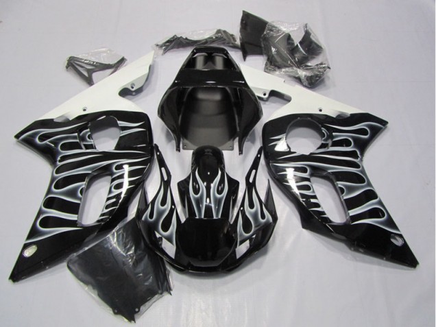 Carenado Moto Yamaha R6 1998-2002 - Negro Blanco Llama Carenado Moto Yamaha R6 1998-2002 - Negro Blanco Llama
