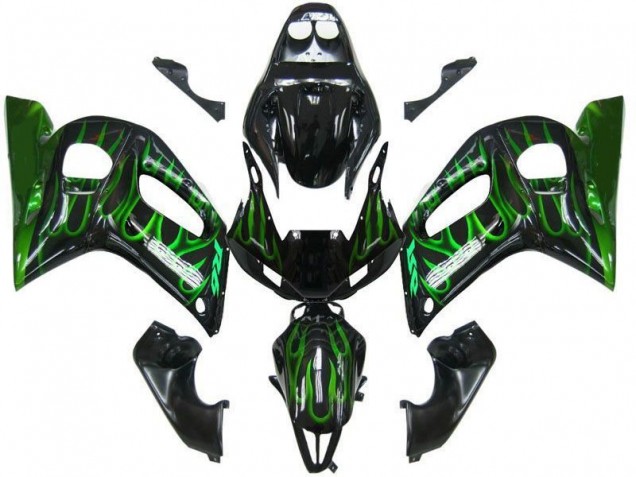 Carenado Moto Yamaha R6 1998-2002 - Negro Verde Llama Carenado Moto Yamaha R6 1998-2002 - Negro Verde Llama