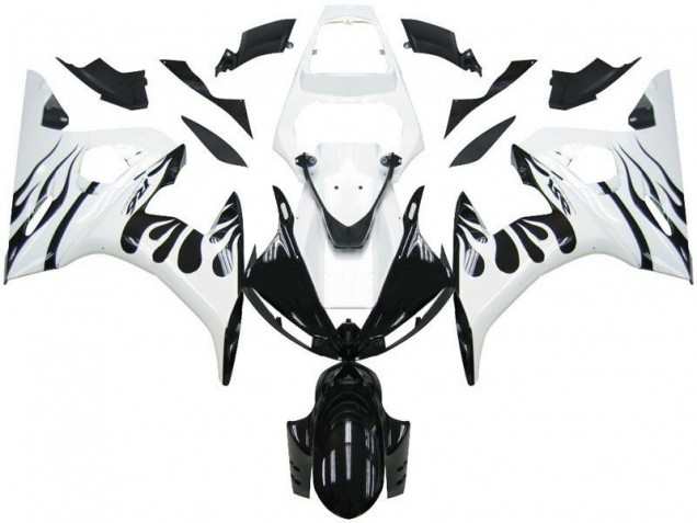Carenado Moto Yamaha R6 2003-2005 - Blanco Llama Negro Carenado Moto Yamaha R6 2003-2005 - Blanco Llama Negro