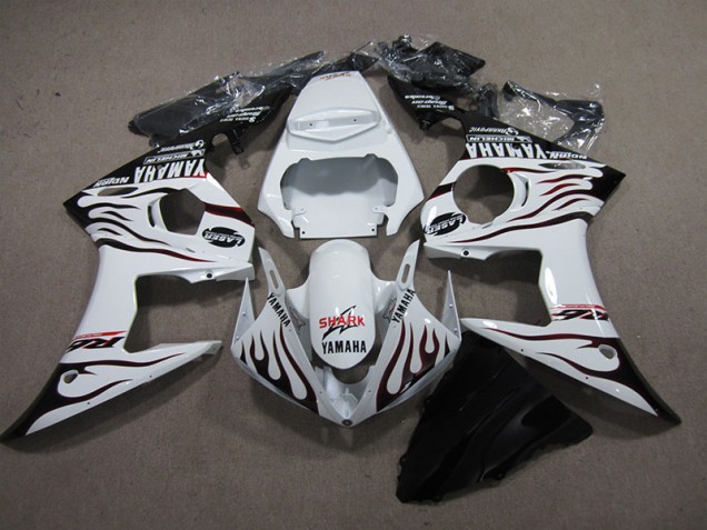 Carenado Moto Yamaha R6 2003-2005 - Blanco Negro Llama Tiburón Carenado Moto Yamaha R6 2003-2005 - Blanco Negro Llama Tiburón