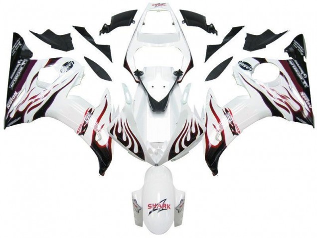 Carenado Moto Yamaha R6 2003-2005 - Blanco Negro Rojo Llama