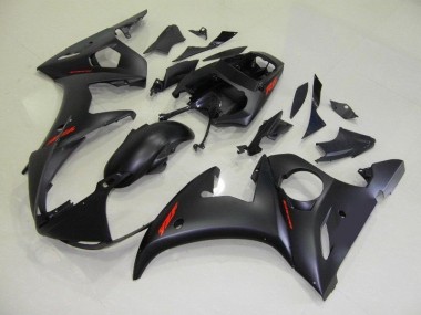 Carenado Moto Yamaha R6 2003-2005 - Negro Mate Rojo Calcomanías