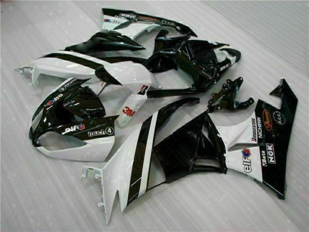 Inyección Kits Carenado Moto Kawasaki ZX6R 2009-2012 - Negro Blanco 3M Touch4 Inyección Kits Carenado Moto Kawasaki ZX6R 2009-2012 - Negro Blanco 3M Touch4