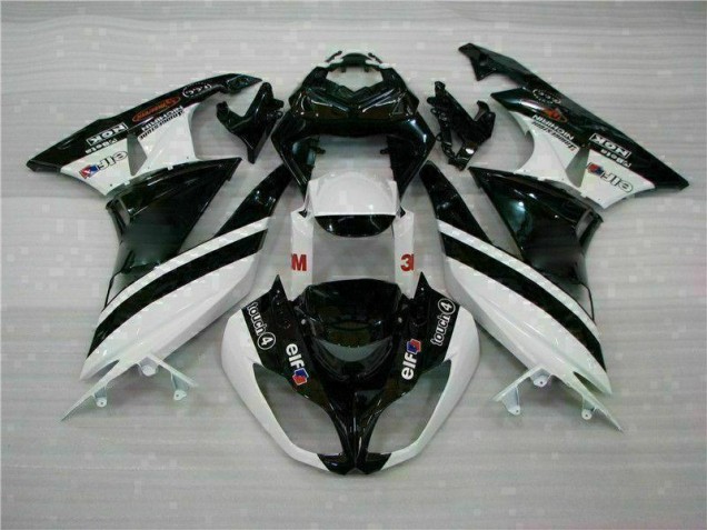 Inyección Kits Carenado Moto Kawasaki ZX6R 2009-2012 - Negro Blanco 3M Touch4 Inyección Kits Carenado Moto Kawasaki ZX6R 2009-2012 - Negro Blanco 3M Touch4