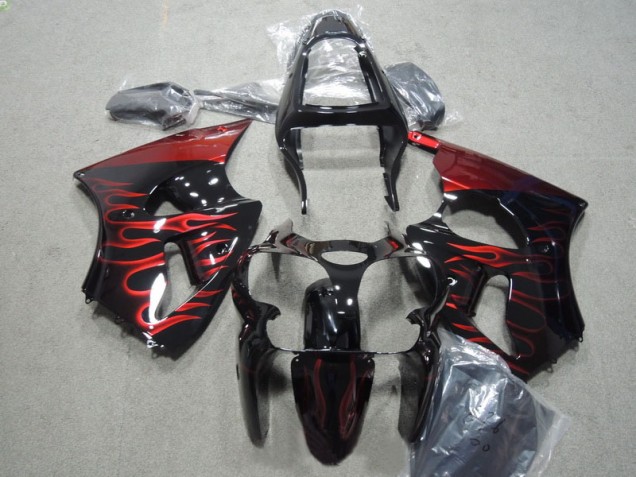 Kit Carenado Moto Kawasaki ZX6R 2000-2002 - Negro Rojo Llama Kit Carenado Moto Kawasaki ZX6R 2000-2002 - Negro Rojo Llama