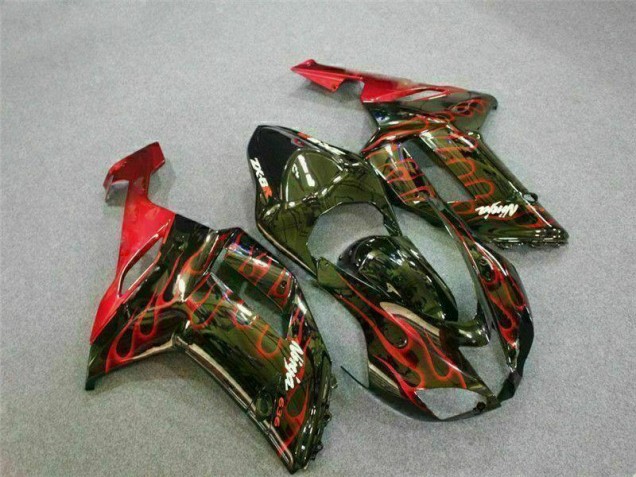Kit Carenado Moto Kawasaki ZX6R 2007-2008 - Negro Rojo Llama Kit Carenado Moto Kawasaki ZX6R 2007-2008 - Negro Rojo Llama