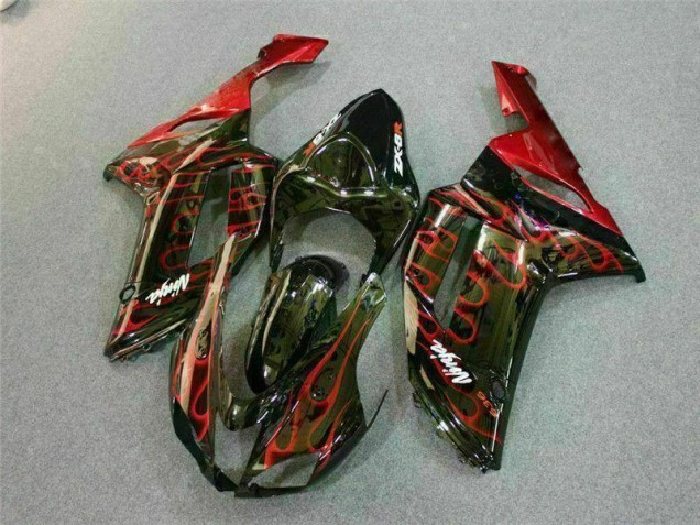 Kit Carenado Moto Kawasaki ZX6R 2007-2008 - Negro Rojo Llama Kit Carenado Moto Kawasaki ZX6R 2007-2008 - Negro Rojo Llama
