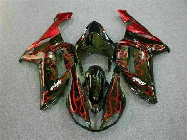 Kit Carenado Moto Kawasaki ZX6R 2007-2008 - Negro Rojo Llama Kit Carenado Moto Kawasaki ZX6R 2007-2008 - Negro Rojo Llama