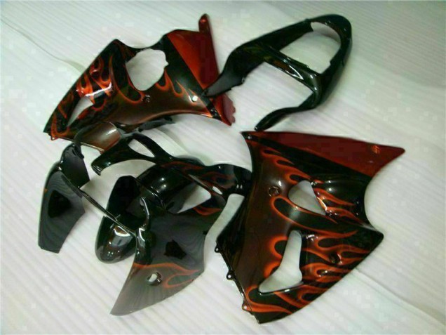 Kit Completo Carenado Moto Kawasaki ZX6R 2000-2002 - Negro Rojo Llama Kit Completo Carenado Moto Kawasaki ZX6R 2000-2002 - Negro Rojo Llama