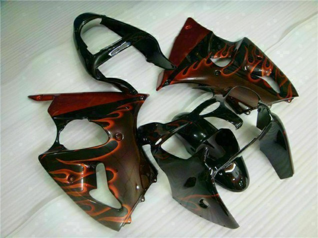 Kit Completo Carenado Moto Kawasaki ZX6R 2000-2002 - Negro Rojo Llama Kit Completo Carenado Moto Kawasaki ZX6R 2000-2002 - Negro Rojo Llama