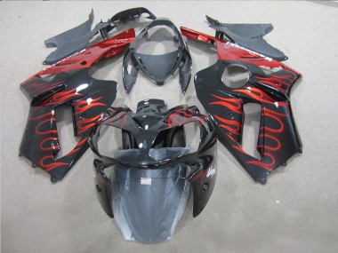 Kits Completo Carenado Moto ABS Kawasaki ZX6R 2007-2008 - Negro Rojo Llama