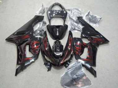 Kits Completo Carenado Moto Kawasaki ZX6R 2005-2006 - Negro Rojo Llama