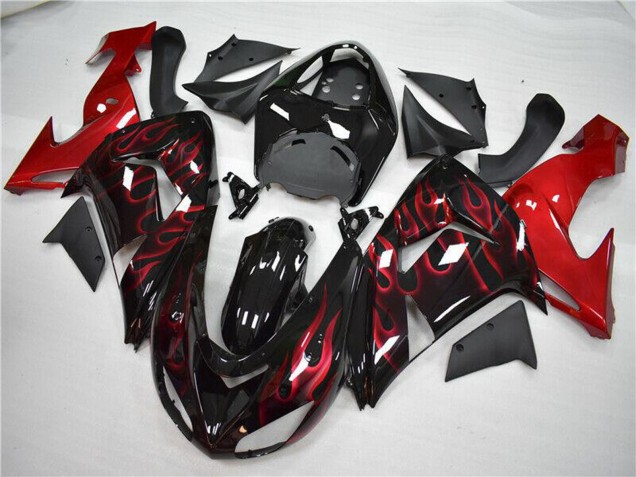 Mejores Carenado Moto Kawasaki ZX10R 2006-2007 - Negro Brillante Rojo Llama