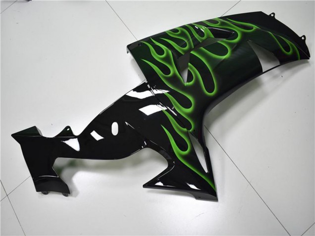 Mejores Carenados Moto Kawasaki ZX10R 2006-2007 - Negro Brillante Verde Llama