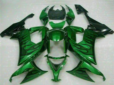 Mejores Carenados Moto Kawasaki ZX10R 2008-2010 - Negro Brillante Verde Llama
