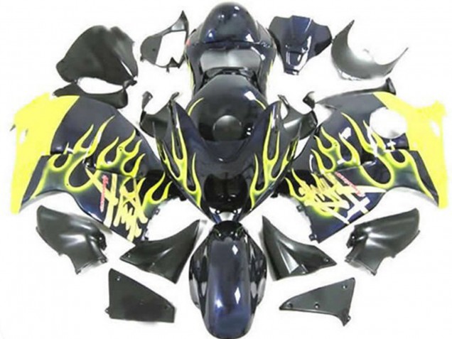 Mejores Carenados Moto Suzuki GSXR 1300 1996-2007 - Negro Brillante Amarillo Llama