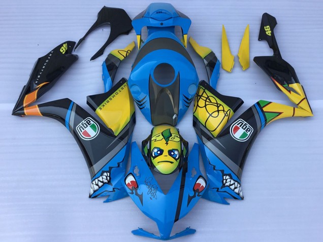 Mejores Carenados Moto Honda CBR1000RR 2012-2016 - Azul Amarillo Negro Brillante Tiburón Teeth
