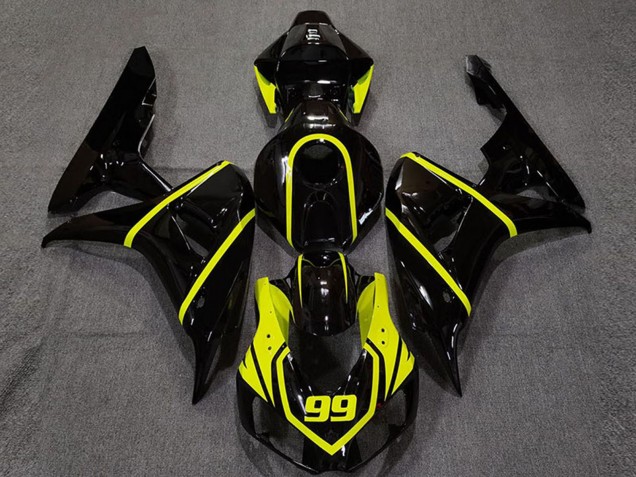 Mejores Carenado Moto Honda CBR1000RR 2006-2007 - Negro Brillante Alta Visibilidad Amarillo 99