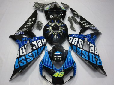 Mejores Carenados Moto Honda CBR1000RR 2006-2007 - Negro Brillante Azul Rossi 46