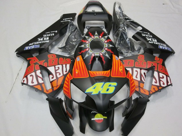 Mejores Carenados Moto Honda CBR600RR 2003-2004 - Negro Mate Naranja Amarillo Rossi 46