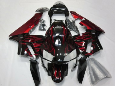 Mejores Carenados Moto Honda CBR600RR 2003-2004 - Negro Brillante Rojo Llama
