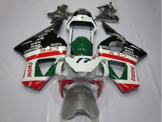 Mejores Carenados Moto Honda CBR954RR 2002-2003 - Blanco Rojo Verde Negro Brillante CRR Castrol