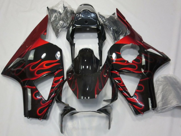 Mejores Carenados Moto Honda CBR954RR 2002-2003 - Negro Brillante Rojo Llama