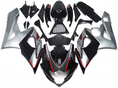Mejores Carenados Moto Suzuki GSXR 1000 2005-2006 - Negro Brillante Plata Rojo