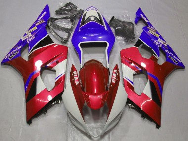Mejores Carenados Moto Suzuki GSXR 1000 2003-2004 - Rojo Caramelo Blanco Azul
