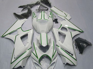 Mejores Carenados Moto Suzuki GSXR 1000 2007-2008 - Blanco Brillante Verde Pinstripe