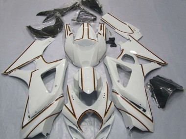 Mejores Carenados Moto Suzuki GSXR 1000 2007-2008 - Blanco Brillante Naranja Pinstripe