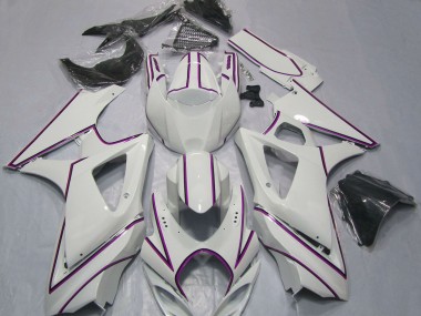 Mejores Carenados Moto Suzuki GSXR 1000 2007-2008 - Blanco Brillante Rosa Pinstripe
