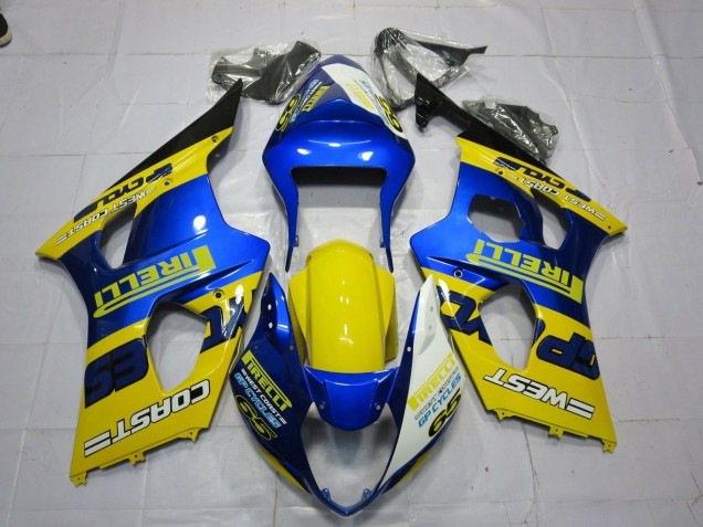 Mejores Carenados Moto Suzuki GSXR 1000 2003-2004 - Azul Amarillo Negro Pirelli