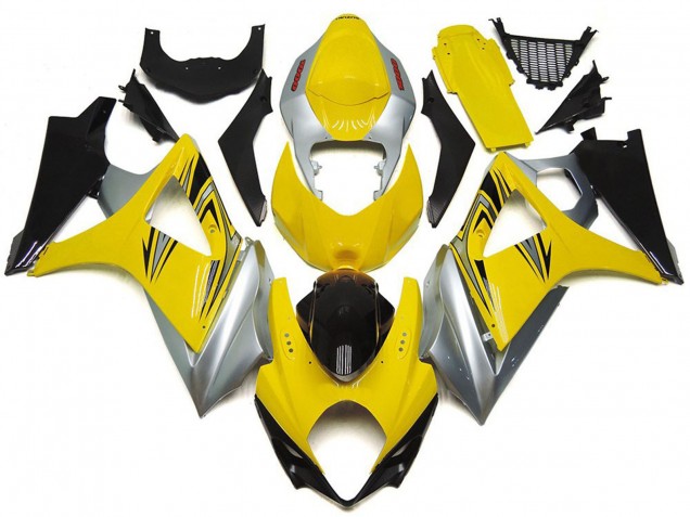 Mejores Carenados Moto Suzuki GSXR 1000 2007-2008 - Amarillo Plata Negro OEM Estilo